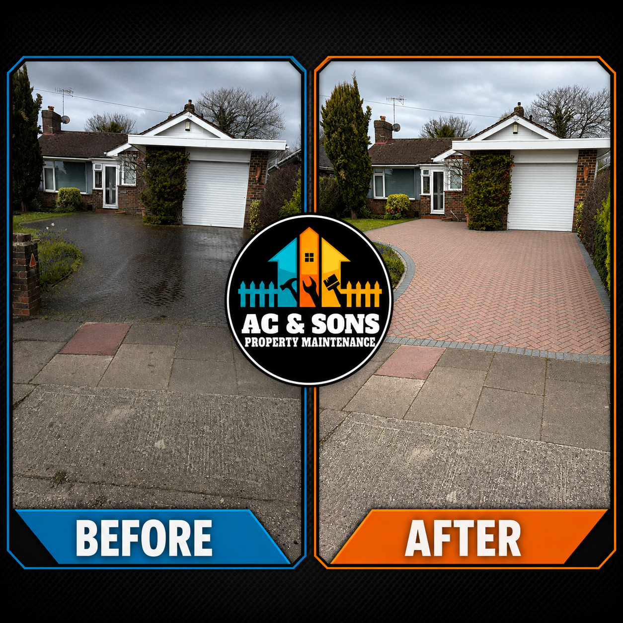 Driveway pressure washing before and after by AC and Sons Property Maintenance